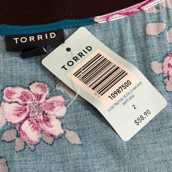 Torrid 2X Teal Floral Fit and Flare Belted Skater Dress NEW - Picture 7 of 10